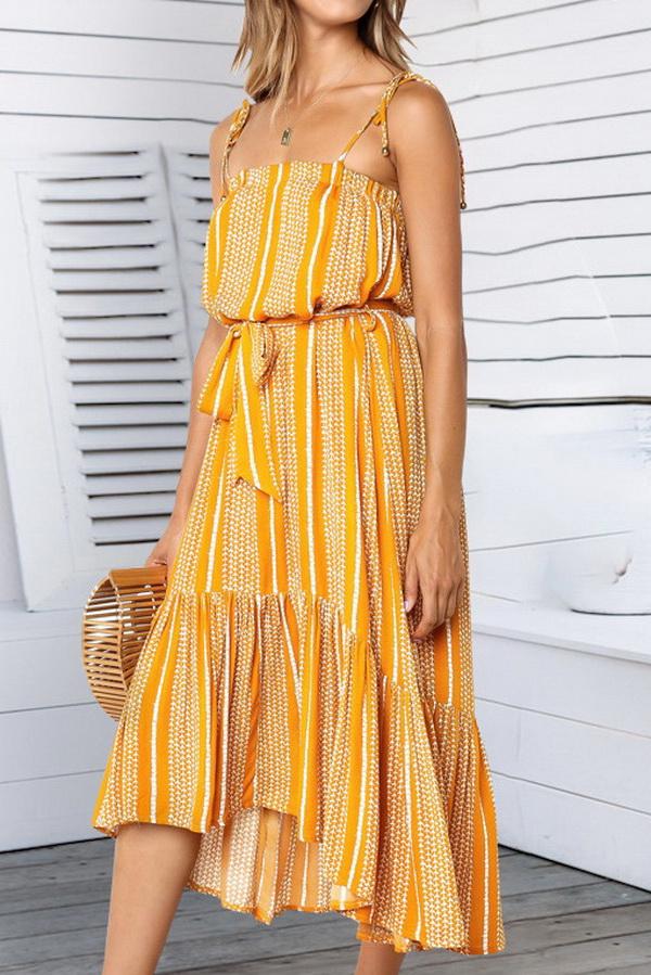 Loose Printed Dress With Hanging Bandwidth Dress 5201906101022 yellow L 