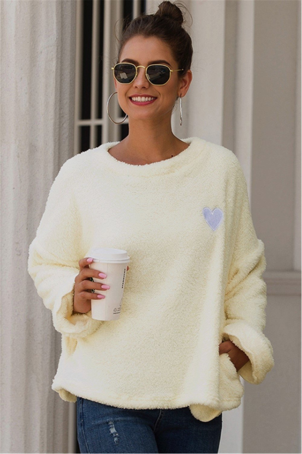 Love Embroidery Loose Plush Pullover - Pavacat