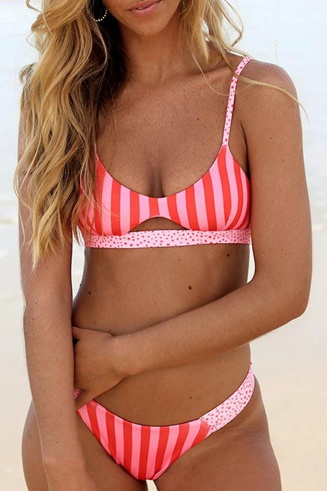 Lovely Sweetheart Striped Bikini Set - Pavacat