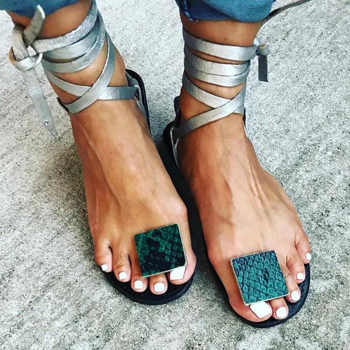 Nude Straps Rome Flat Sandals - Pavacat