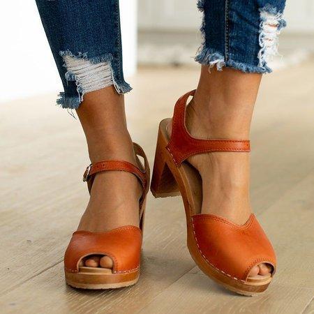 Orange Peep Toe Casual Sandals - Pavacat