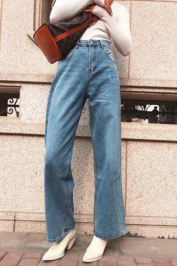 Outdoor High-waisted Straight Jeans Jeans 5201902191404 L blue 