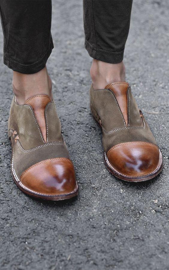 Oxford Cap Toe X Stitching Vintage Loafers Sandals Pavacat US5.5(LABEL SIZE 35) Army Green 