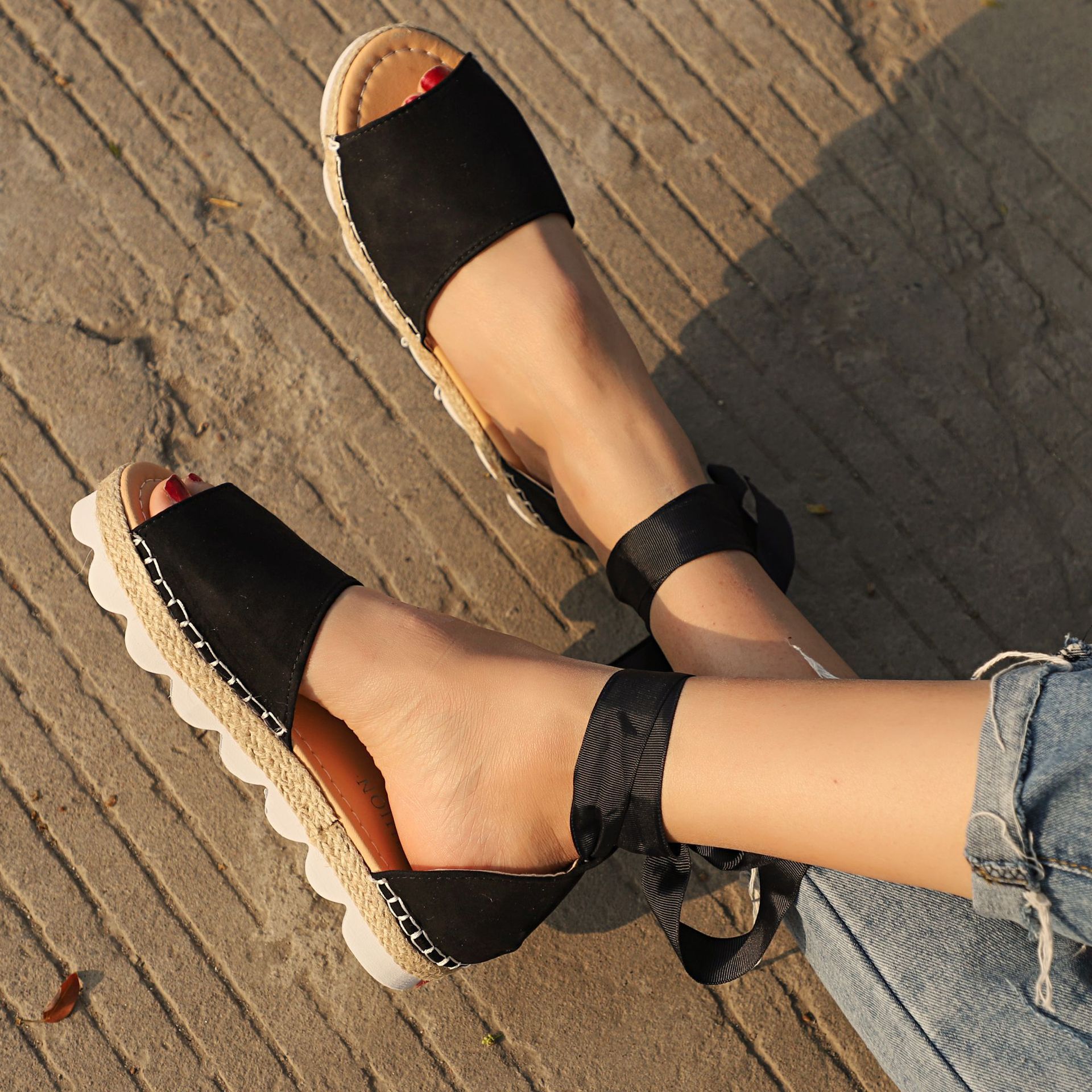 Platform Peep Toe Lace Up Spring Summer Sandals Sandals Pavacat US5.5(LABEL SIZE 35) Black 
