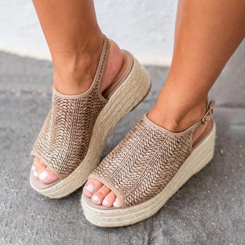 Platform Peep Toe Weaving Sandals Sandals xiaolai 35:8.9 Khaki 