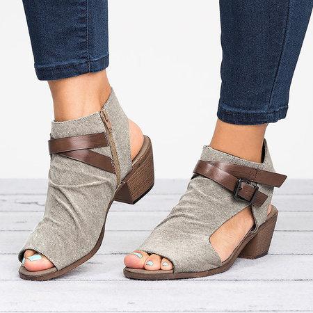 Plus Size Sandals Canvas Peep Toe Zipper Sandals - Pavacat