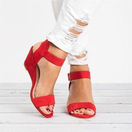 Plus Size Wedges Adjustable Buckle Wedge Sandals Sandals xiaolai US5.5(LABEL SIZE 35) Red 