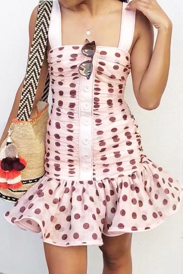 Polka Dot Ruffle Mini Dress Dress 5201903111044 L pink 