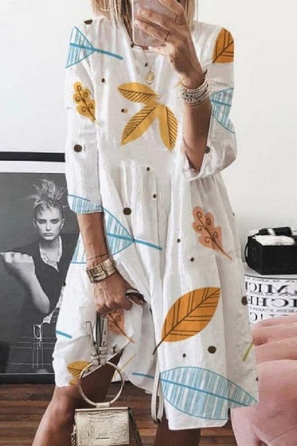 Printed Loose Single Breasted Dress - Pavacat