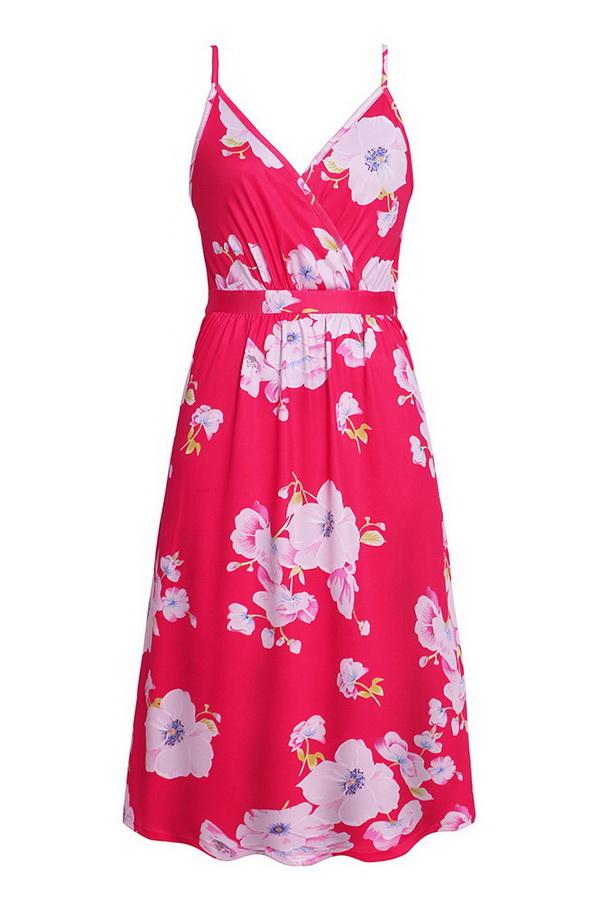 Printed Sling Flower Elegant Dress Dress 5201906101022 L orangered 