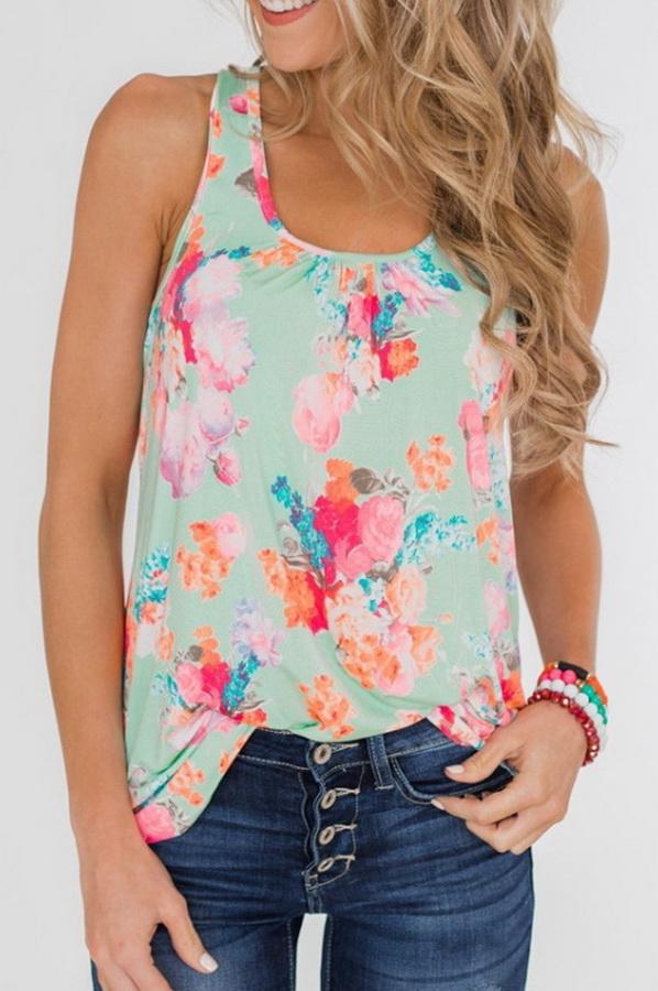Printed T-shirt With Round Collar Blouses & Shirts 5201906191605 aquamarine L 