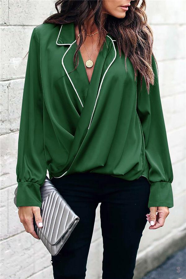 Pure Color V Neck Loose Blouse Blouses & Shirts 5201901221602 L green 