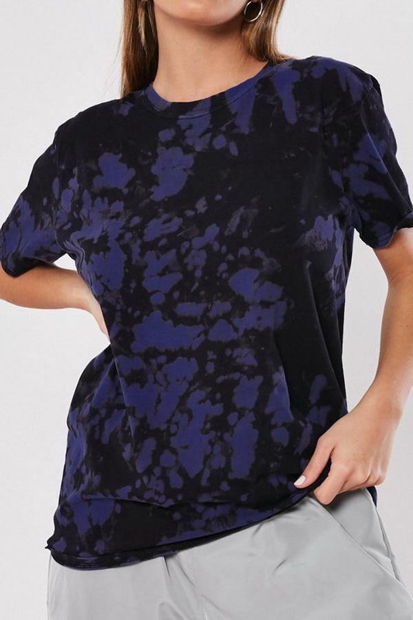 Recreational Printed T-shirt With Round Collar Blouses & Shirts 5201906151552 L navy 