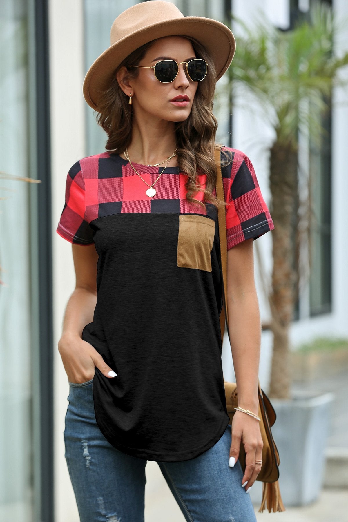 Restore Round Neck Plaid T-shirt - Pavacat