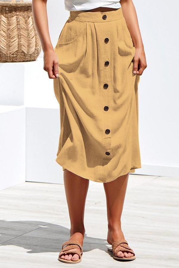 Row Button Loose Pocket Skirt Blouses & Shirts 5201905080500 L yellow 