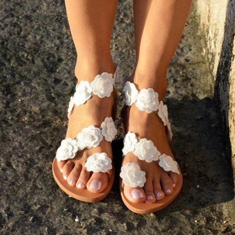 s Beach White Summer Flat Flower Sandals Holiady Slippers Sandals Pavacat US5.5(LABEL SIZE 35) White 