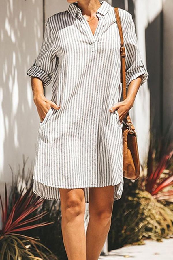Short Sleeve Striped Dress Dress 5201905080500 white L 