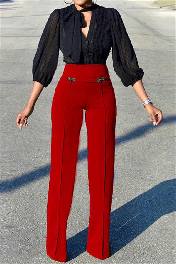 Simple High-waisted Straight Pants Pants 5201902090929 L red 