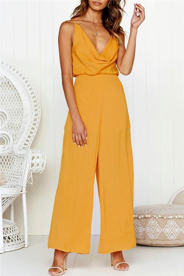 Sleeveless V Neck Slim Jumpsuit Jumpsuits & Rompers 5201812281308 L yellow 