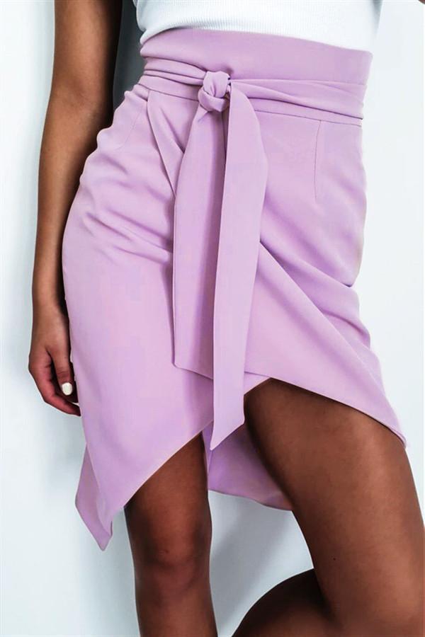 Solid Color Belt Front Slit Skirt Skirt 5201901201215 L purple 