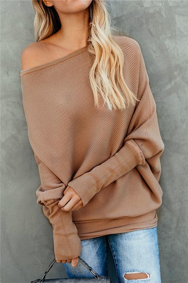 Solid Color Drop Shoulder Sweater - Blanchedalmond Pullover 5201812281531 S blanchedalmond 