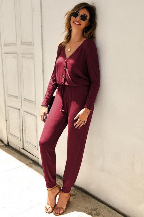 Solid Color High-waisted Jumpsuit - Pavacat