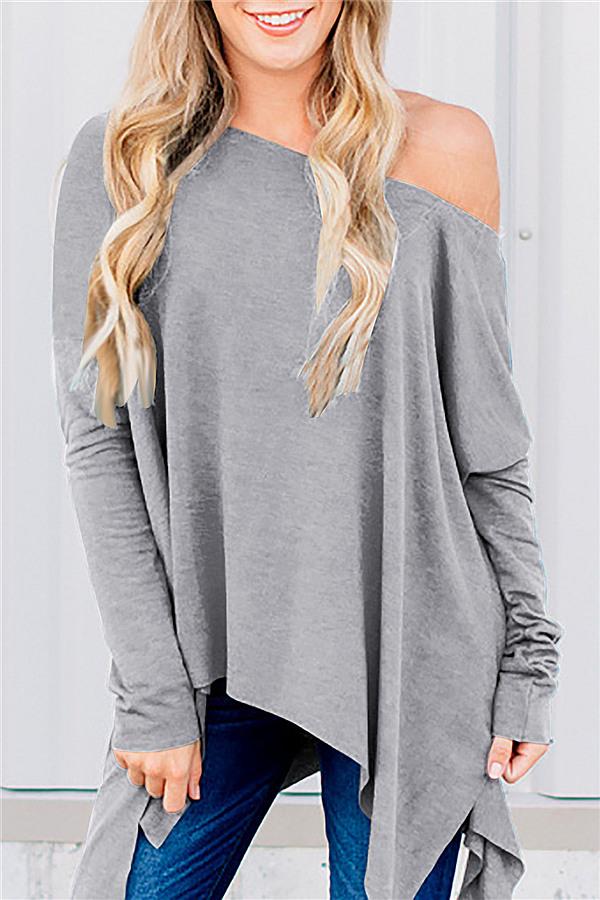 Solid Color Irregular Sweatshirt Sweatshirts 5201812281308 L gray 