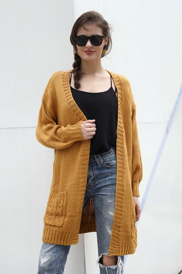 Solid Color Long Casual Cardigan - Pavacat
