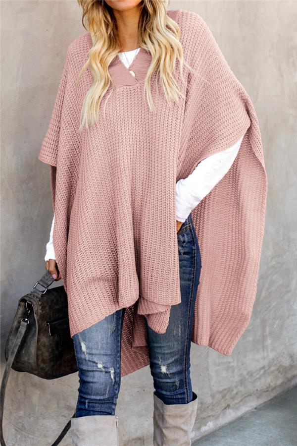Solid Color Shawl Sweater Pullover 5201901051526 L pink 