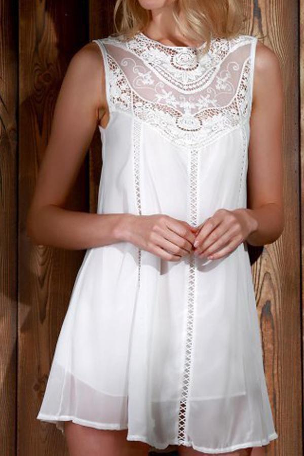 Spliced Lace Sleeveless Dress Dress 5201905080500 L white 