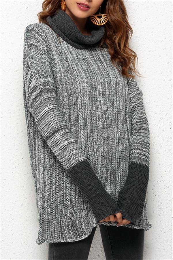 Spliced Turtleneck Loose Pullover Sweater - Black Pullover Pavacat S Black 