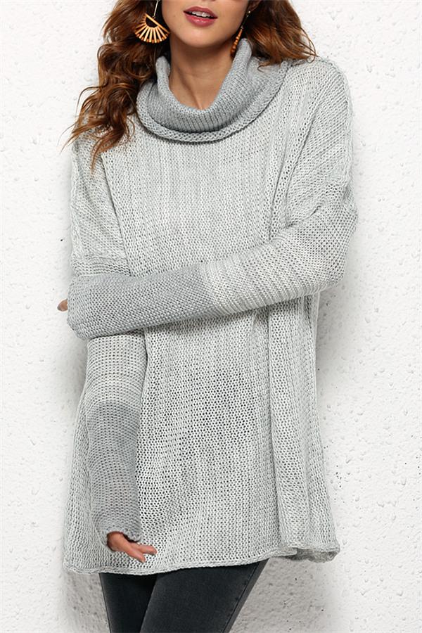 Spliced Turtleneck Loose Pullover Sweater Pullover Pavacat S Lightgray 