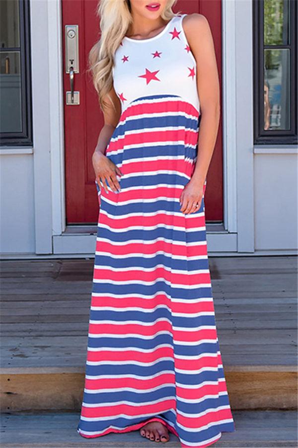 Star Striped Sleeveless Maxi Dress Dress 5201901221602 L 1 