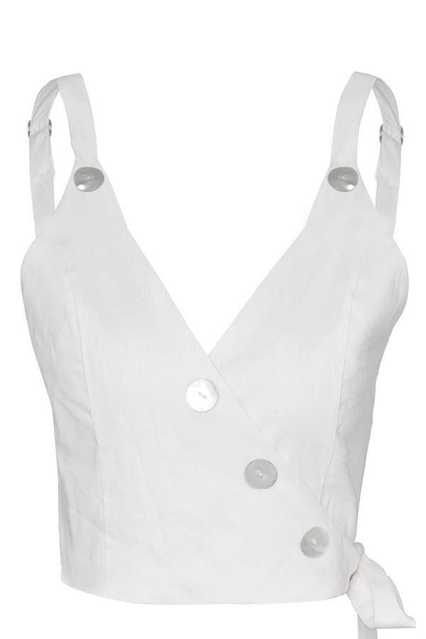 Strap Strap Button V Collar Vest Tanks and Camis 5201905080500 L white 