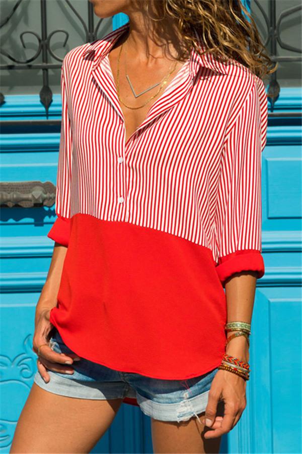 Streetwear Leisure Striped Shirt Blouses & Shirts 5201812281308 L red 