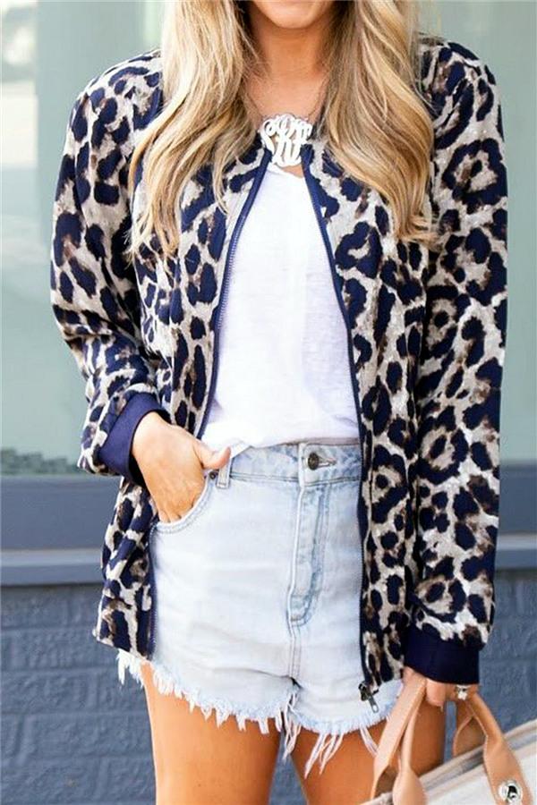 Streetwear Leopard Zip Jackets Jacket 5201901201215 L blue 