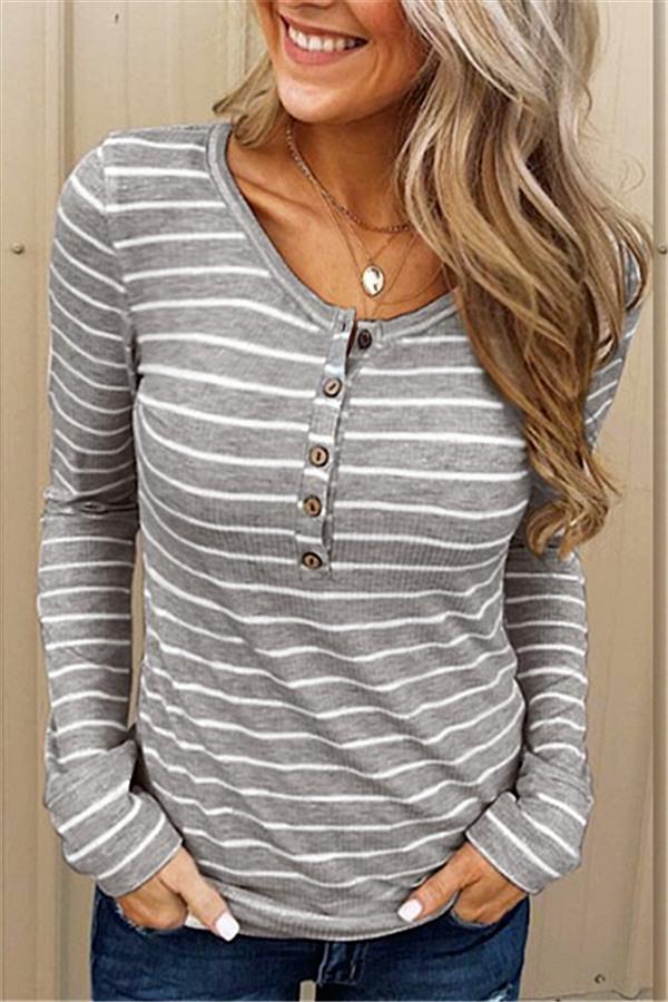Striped Button Tee Sweatshirts 5201812281531 L gray 