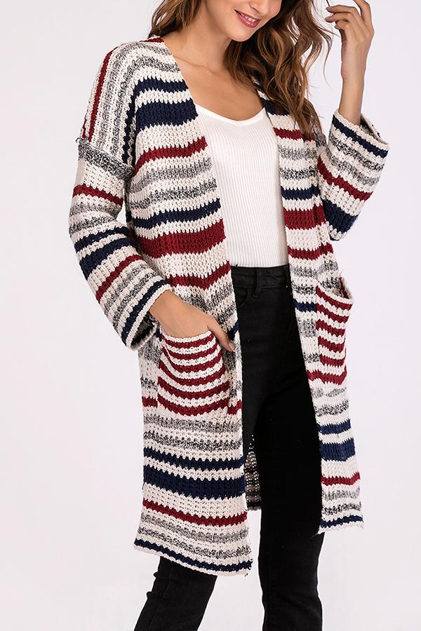 Striped Double Pocket Cardigan Cardigans 5201809191545 