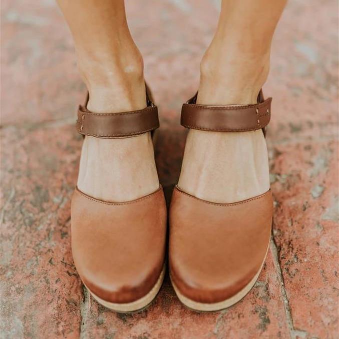 Summer Flat-bottomed Buckle Solid Color Sandals Sandals Pavacat US5.5(LABEL SIZE 35) Brown 