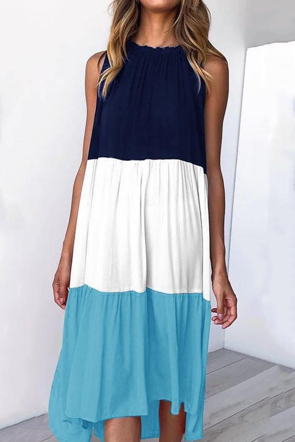 Summer Patchwork Dress Dress 5201905080500 blue L 