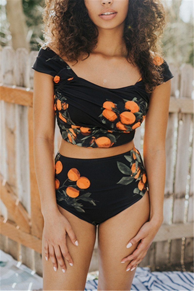 Tangerine Printed Bikini Set Tankini poppoly S 