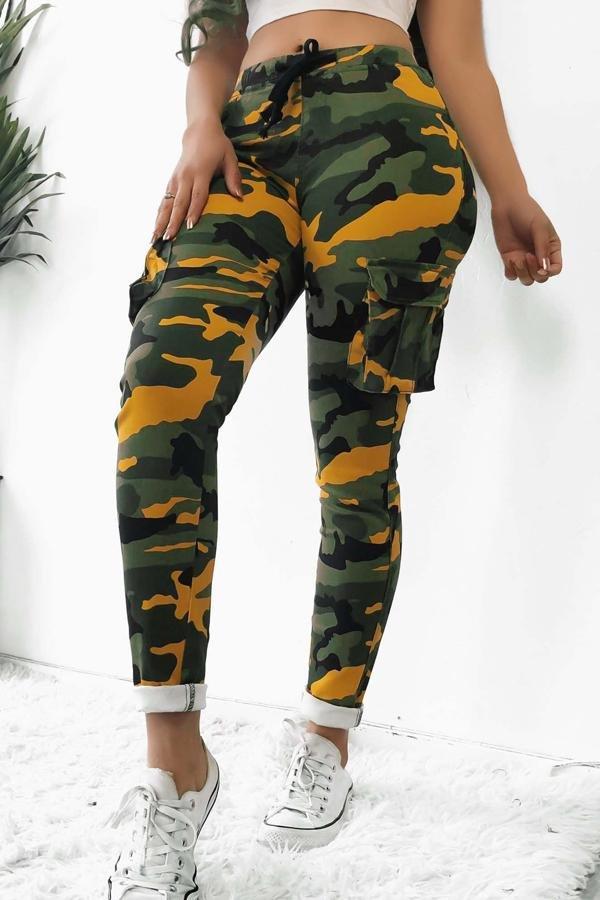 Tight Camouflage Printed Casual Trousers Pants 5201904110331 L yellow 