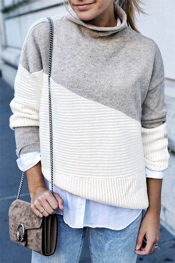 Unique Patchwork Turtleneck Sweater Pullover Pavacat S 
