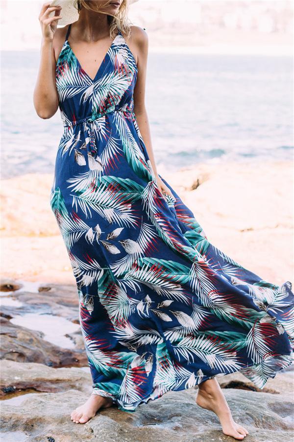V Neck Floral Print Chiffon Maxi Dress Dress chicnico 