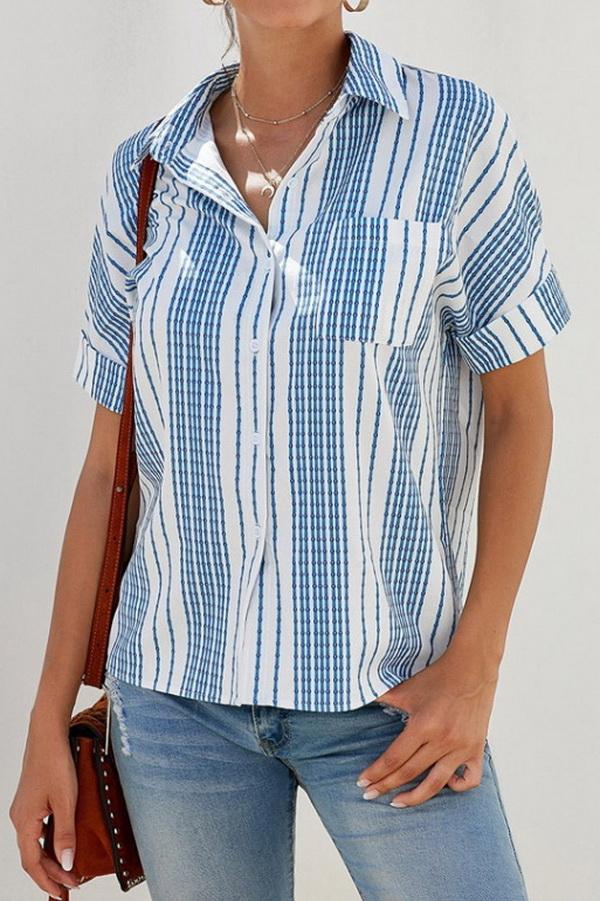 V-neck Single-breasted Loose Short-sleeved Shirt - Pavacat