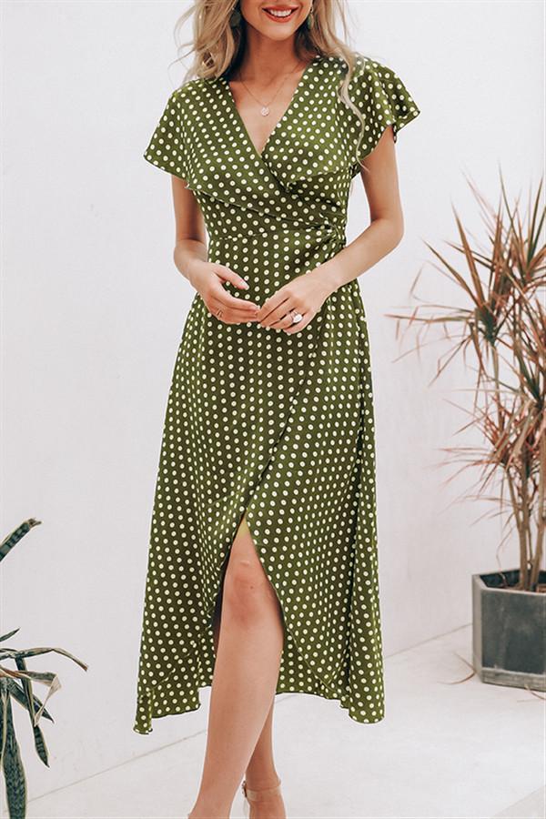 Vintage Dots Print Satin Summer Dress - Pavacat
