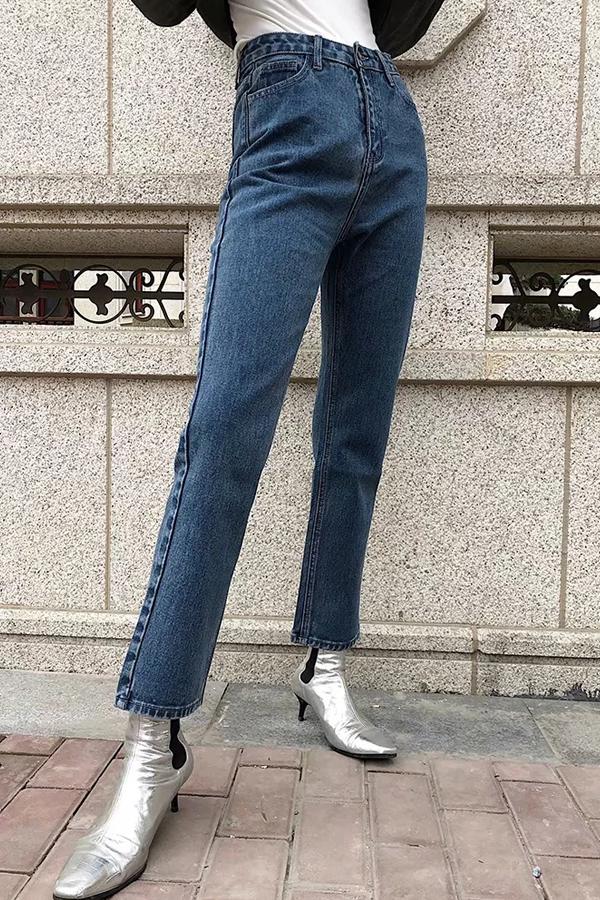 Vintage High-waisted Straight Jeans Jeans 5201902191238 L navy 