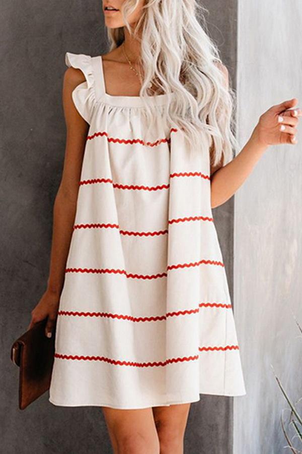 Wave Striped Sleeveless Cute Dress Dress 5201906151552 L white 