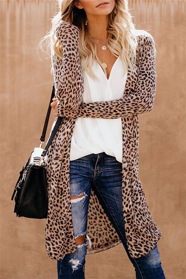 Winter Leopard Slim Cardigan Cardigans 5201812281308 L brown 