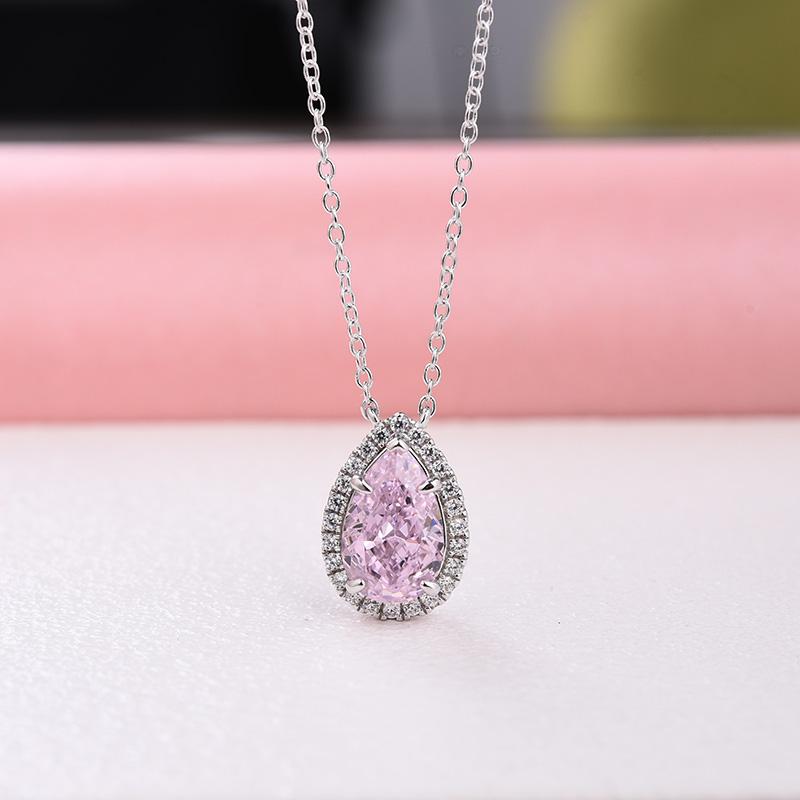 925 Silver Pink Diamond Necklace for Women-Pink Pear Cut Necklace-Simulated  or Created Pink Diamond- Pear Shaped Necklace-Vintage Necklace Gift for